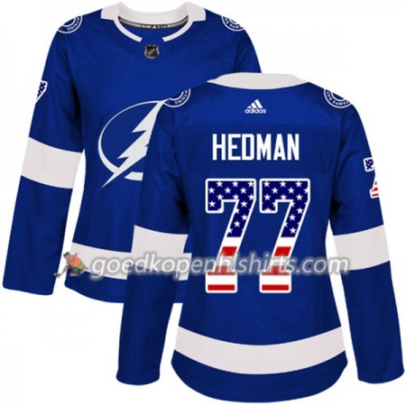 Tampa Bay Lightning Victor Hedman 77 Adidas 2017-2018 Blauw USA Flag Fashion Authentic Shirt - Dames
